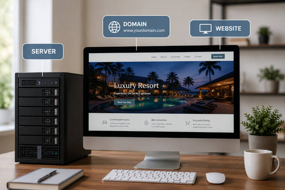 Domain and hosting working together to create a website